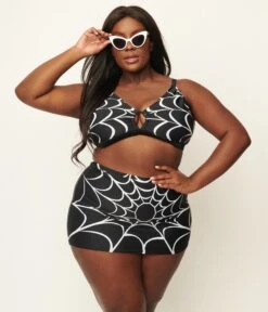 Unique Vintage Plus Size Spiderweb Print Hyde Swim Skirt -Pleaser Clothing Store 130809 CZ170 PL 5RS2