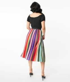 Unique Vintage Rainbow Stripe Pleated Hilty Skirt -Pleaser Clothing Store 131280 3CC