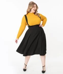 Plus Size Vintage Style Black Jumper Suspender Skirt