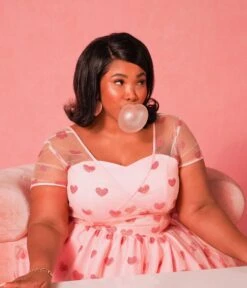 Magnolia Place Plus Size Light Pink & Sparkling Hearts Dorothy Swing Dress -Pleaser Clothing Store 140095 L