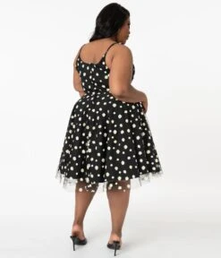 Magnolia Place Plus Size 1950s Style Black & White Daisy Print Ray Swing Dress -Pleaser Clothing Store 147278 3