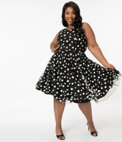 Magnolia Place Plus Size 1950s Style Black & White Daisy Print Ray Swing Dress -Pleaser Clothing Store 147278 4