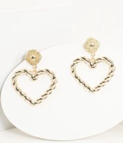 18K Gold Plated Twist Heart Drop Earrings -Pleaser Clothing Store 18k gold plated twist heart drop earrings 412085