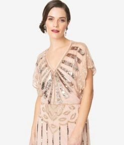 1920s Blush Pink Deco Angelina Maxi Flapper Dress -Pleaser Clothing Store 1920s blush pink deco angelina maxi flapper dress 651702