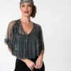 1920s Style Grey & Gun Metal Beaded Sheer Mesh Capelet