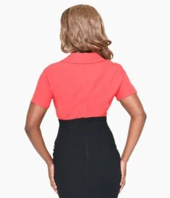 1940s Style Tri-Tone Short Sleeve Work Blouse -Pleaser Clothing Store 1940s style tri tone short sleeve work blouse 906848