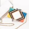 1960s Style Rainbow Chevron Wood & Resin Hard Clutch