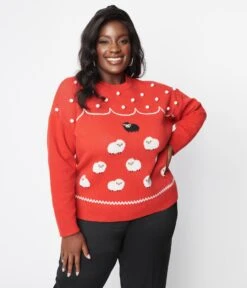 Unique Vintage Plus Size Red & Flock Of Sheep Sweater -Pleaser Clothing Store 198672 K1486KT3 PL 4
