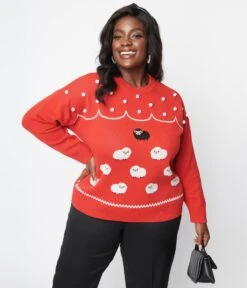 Unique Vintage Plus Size Red & Flock Of Sheep Sweater -Pleaser Clothing Store 198672 K1486KT3 PL 5