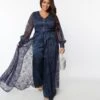 Unique Vintage Plus Size Navy Sparkle Lace Jumpsuit & Skirt Overlay