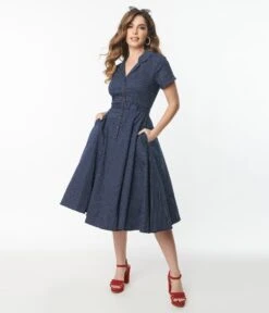 Collectif Navy Mini Polka Dot Caterina Swing Dress -Pleaser Clothing Store 222874 5