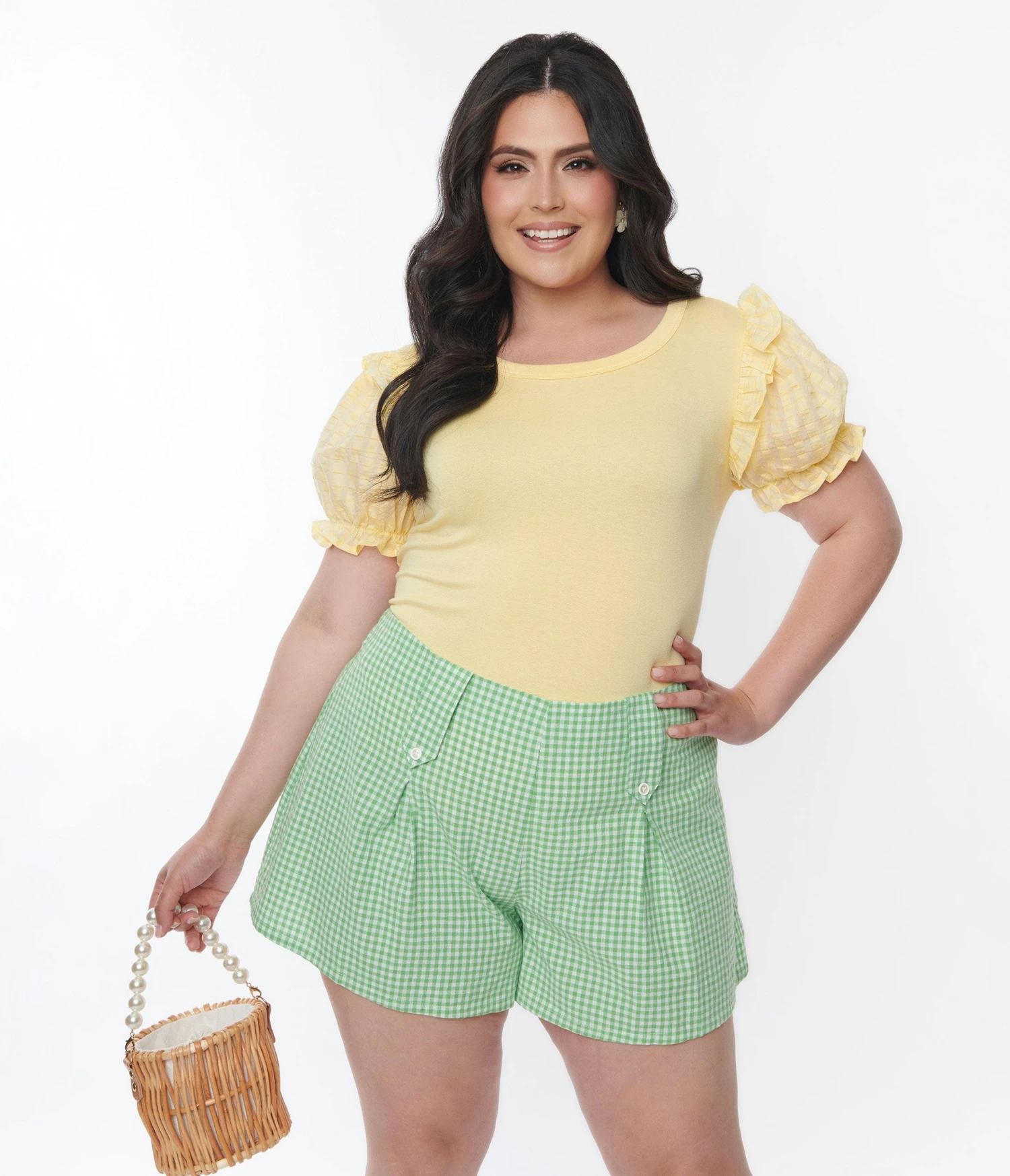 Plus Size Light Yellow Ruffled Puff Sleeve Top 1 Plus Size Light Yellow Ruffled Puff Sleeve Top