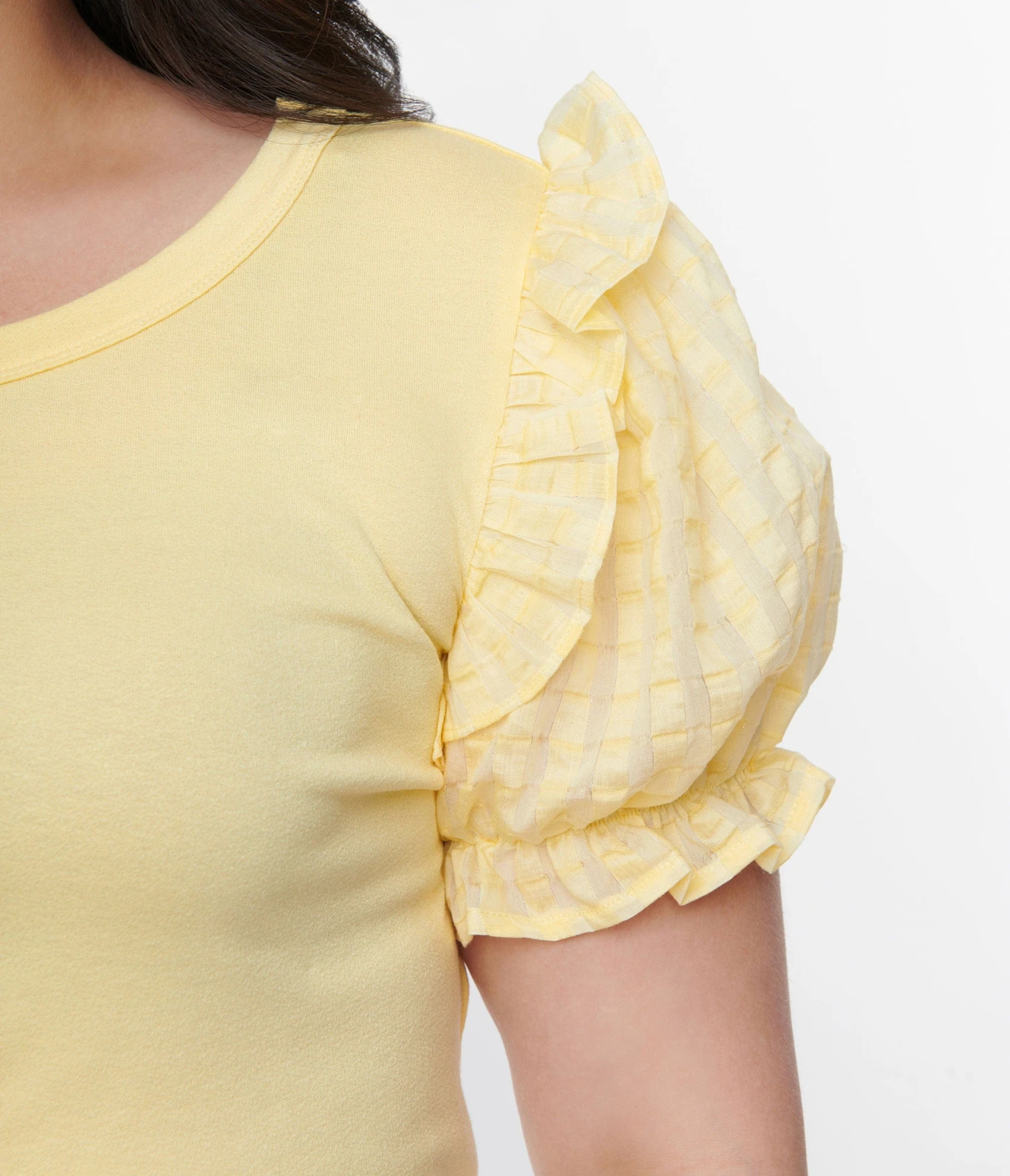 Plus Size Light Yellow Ruffled Puff Sleeve Top 2 Plus Size Light Yellow Ruffled Puff Sleeve Top - Image 2