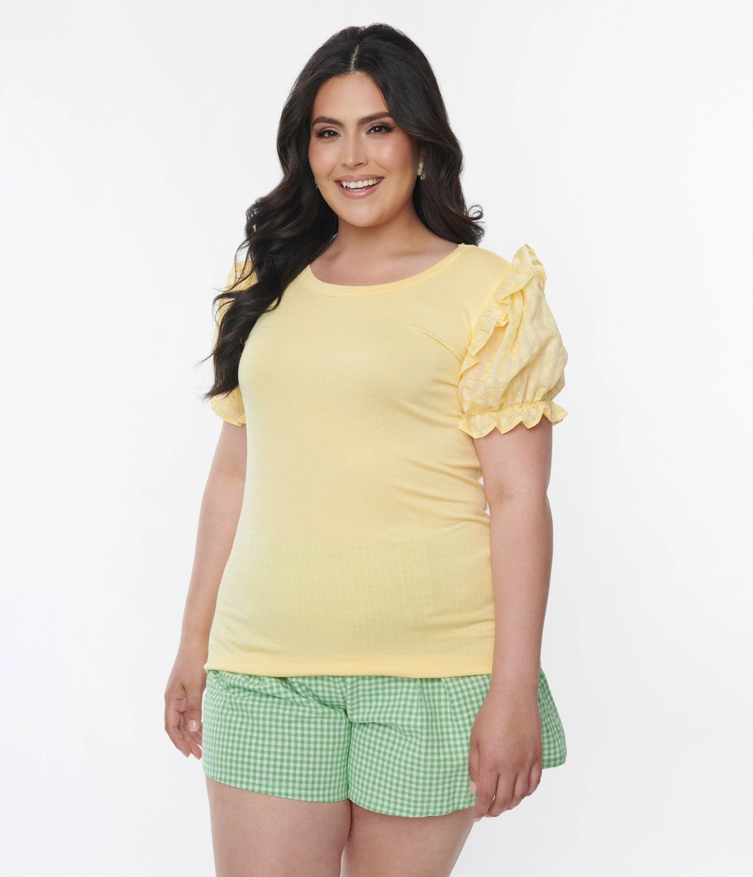 Plus Size Light Yellow Ruffled Puff Sleeve Top 5 Plus Size Light Yellow Ruffled Puff Sleeve Top - Image 5