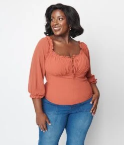 Plus Size Rust Orange Ruffle Top -Pleaser Clothing Store 232534 5