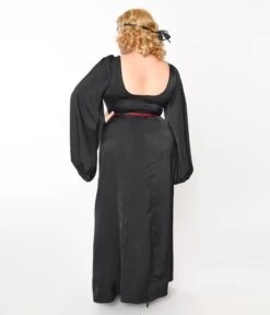 The Great Gatsby X Unique Vintage Plus Size Black Satin & Red Contrast Evening Gown 5 The Great Gatsby X Unique Vintage Plus Size Black Satin & Red Contrast Evening Gown -Pleaser Clothing Store 233394 K1920WD0 BLKFLAP98348