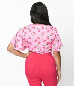 Unique Vintage Lavender & Hot Pink Cherry Cecilia Blouse -Pleaser Clothing Store 237457 K1210WT0 3