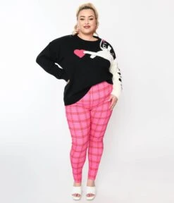 Unique Vintage Plus Size Pink & Red Plaid Rizzo Cigarette Pants