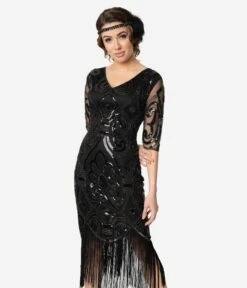 Unique Vintage 1920s Black Beaded Lynette Fringe Flapper Dress -Pleaser Clothing Store 96480 3