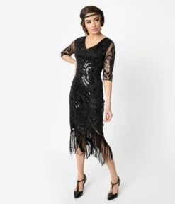Unique Vintage 1920s Black Beaded Lynette Fringe Flapper Dress -Pleaser Clothing Store 96480 5
