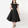 Plus Size 1950s Style Black Off Shoulder Mona Swing Dress
