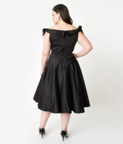 Plus Size 1950s Style Black Off Shoulder Mona Swing Dress -Pleaser Clothing Store 97291 3