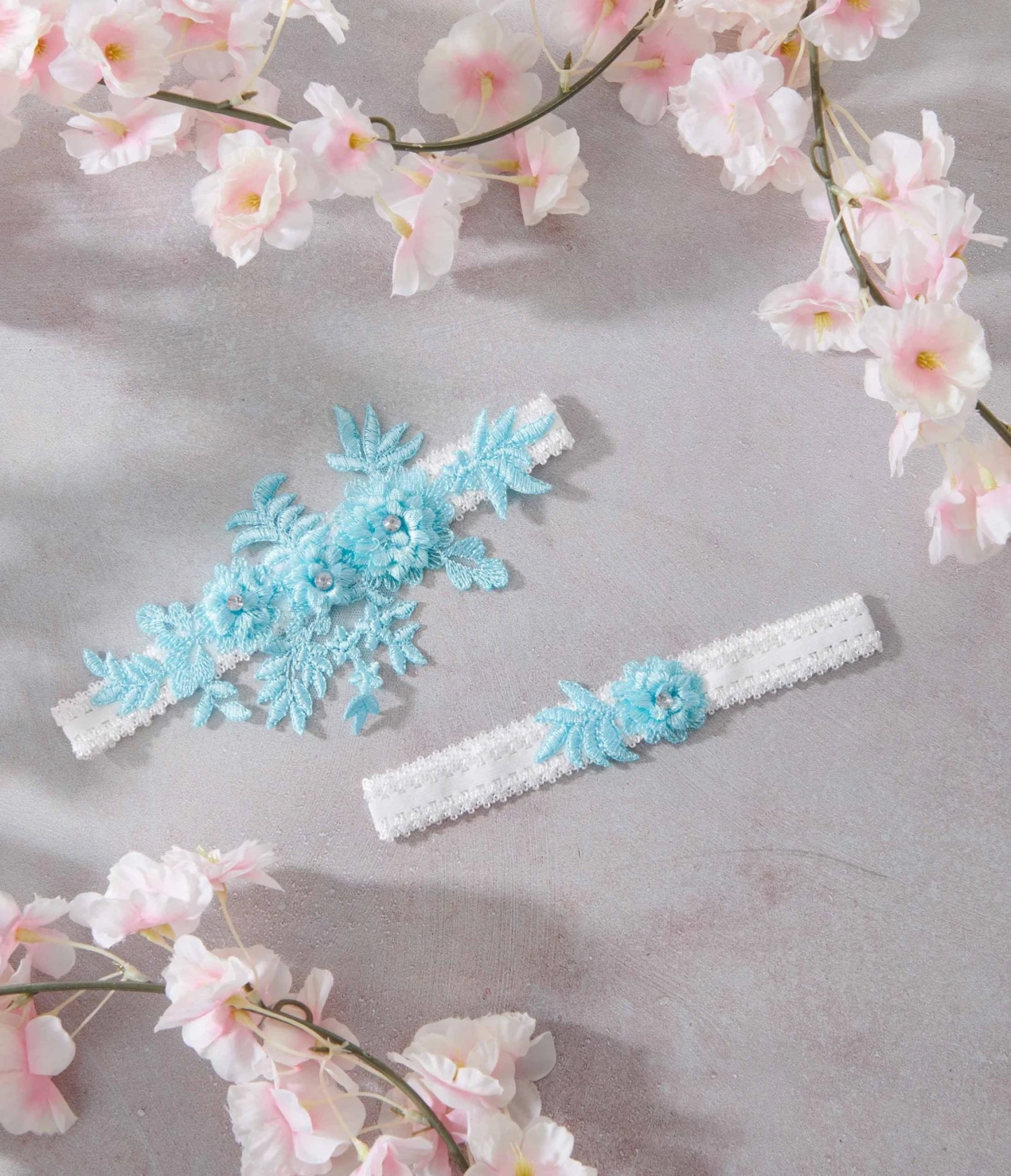 Aqua Blue Rhinestone Floral Garter Set 1 Aqua Blue Rhinestone Floral Garter Set