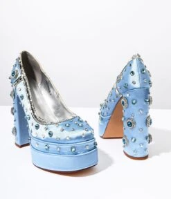 Baby Blue Rhinestone Embellished Platform Heels 5 Baby Blue Rhinestone Embellished Platform Heels -Pleaser Clothing Store baby blue rhinestone embellished platform heels 182681