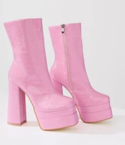 Baby Pink Reptile Embossed Platform Boots