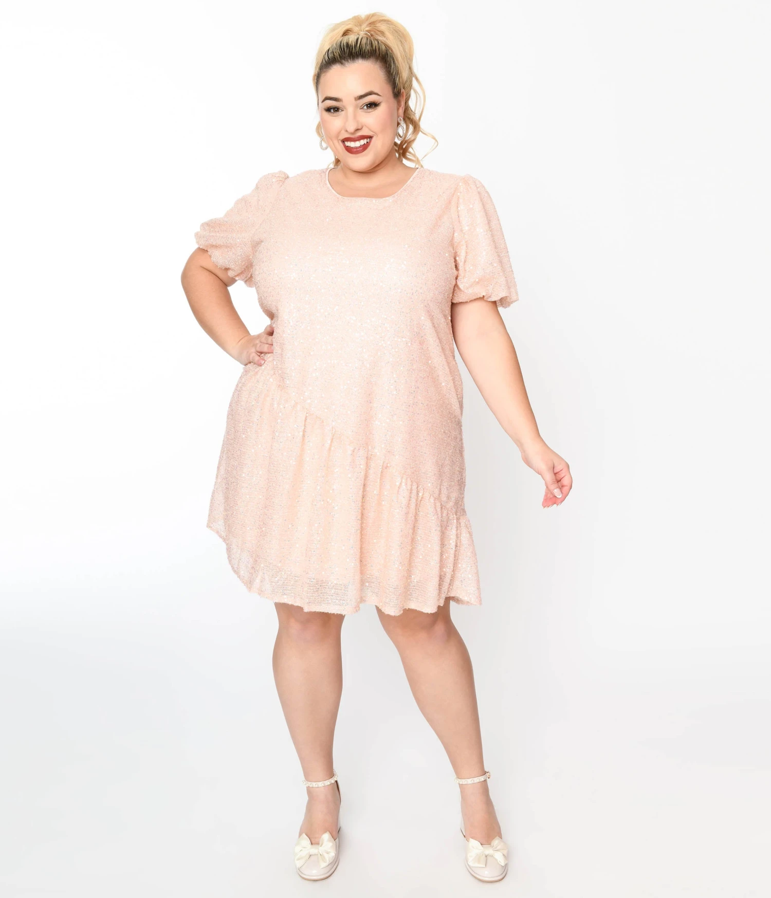 Baby Pink Sequin Asymmetrical Shift Dress 1 Baby Pink Sequin Asymmetrical Shift Dress