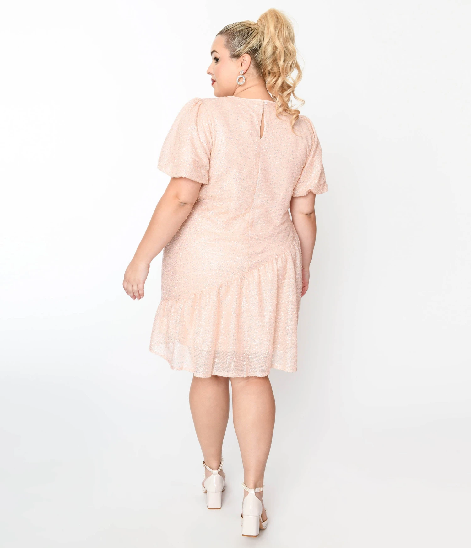 Baby Pink Sequin Asymmetrical Shift Dress 3 Baby Pink Sequin Asymmetrical Shift Dress - Image 3