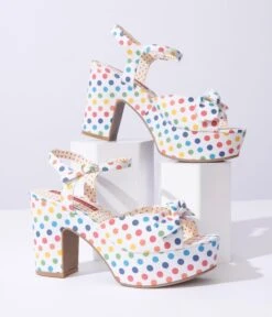 B.A.I.T. White & Rainbow Dot Platform Sandals
