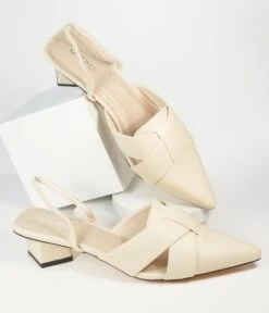 Beige Leatherette Slingback Heels