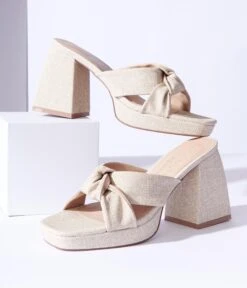 Matisse Beige Linen Twisted Platform Sandals -Pleaser Clothing Store beige linen twisted platform sandals 193686