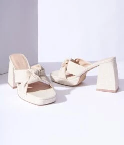 Matisse Beige Linen Twisted Platform Sandals -Pleaser Clothing Store beige linen twisted platform sandals 444491