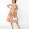 Beige & Orange Floral Fit & Flare Dress