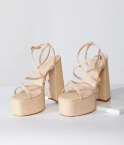Beige Rattan Platform Sandals -Pleaser Clothing Store beige rattan platform sandals 223529