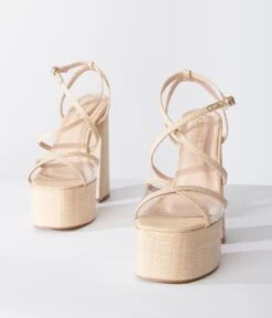 Beige Rattan Platform Sandals -Pleaser Clothing Store beige rattan platform sandals 894461