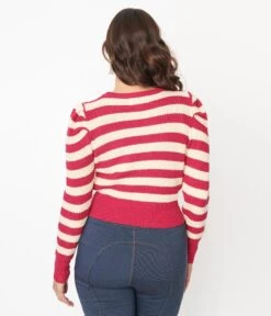Berry Pink & Cream Stripe Sweater -Pleaser Clothing Store berry pink cream stripe sweater 757673