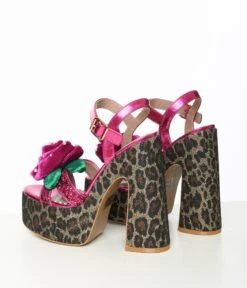 Betsey Johnson Leopard & Purple Rosette Platforms -Pleaser Clothing Store betsey johnson leopard purple rosette platforms 683703
