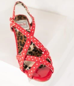 Bettie Page Retro Red & White Polka Dot Peep Toe Gracie Heels -Pleaser Clothing Store bettie page retro red white polka dot peep toe gracie heels 302305