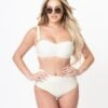 Bettie Page X Playful Promises Cream Sweetheart Bandeu Swim Top
