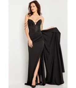 Jovani Black Beaded Corset Bodice Evening Gown -Pleaser Clothing Store black beaded corset bodice evening gown 514076