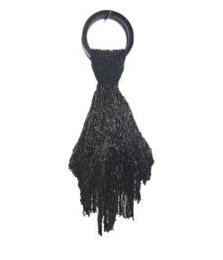 Black Beaded Fringe Wristlet