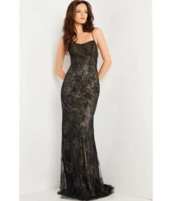 Jovani Black Beaded Lace Sheath Dress -Pleaser Clothing Store black beaded lace sheath dress 572629