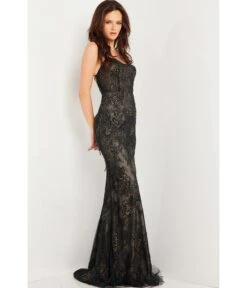 Jovani Black Beaded Lace Sheath Dress