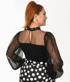 Black Beaded Mesh Puff Sleeved Knit Top 5 Black Beaded Mesh Puff Sleeved Knit Top -Pleaser Clothing Store black beaded mesh puff sleeved knit top 692200