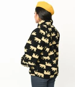 Black Bear Print Fleece Jacket -Pleaser Clothing Store black bear print fleece jacket 139976