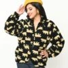 Black Bear Print Fleece Jacket