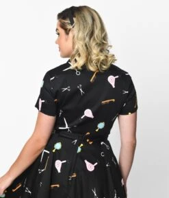 Black Beauty Salon Two Piece Top & Swing Skirt Set 8 Black Beauty Salon Two Piece Top & Swing Skirt Set -Pleaser Clothing Store black beauty salon two piece top swing skirt set 719025